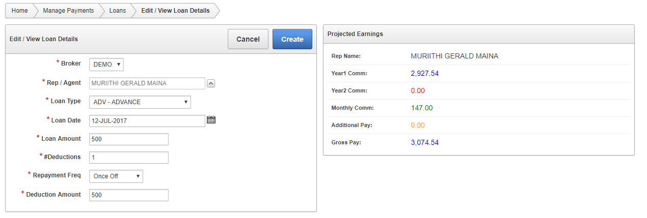 Create Loan Items and Deductions